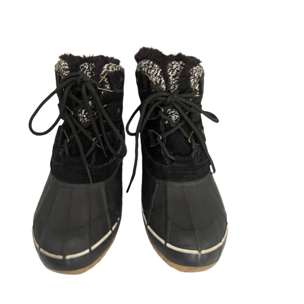 Khombu Waterproof Duck Boot With Knit Cuff and Faux Fur Lining Sz 6 Black/White - Picture 8 of 12